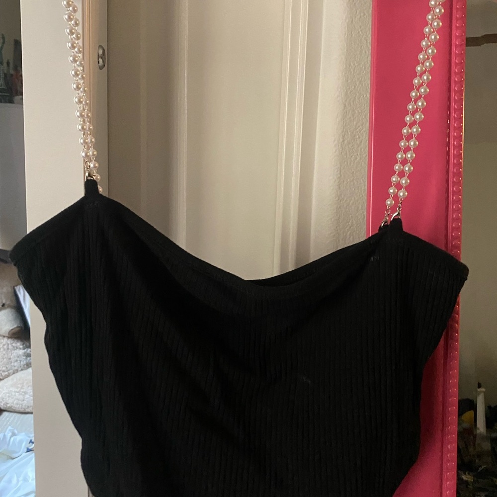 Black Tank Top With Pearl Straps